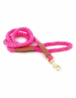 Cotton Rope & Leather Pink Leash 6ft