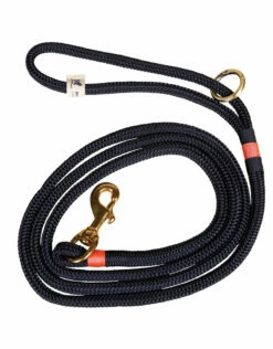 THE BELTED COW Maine Dock Line Dog Lead In Navy With Coral Trim