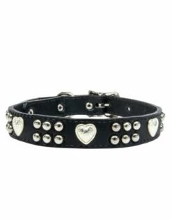 WOOF WEAR Leather Dog Collar Heart & Heavy Black